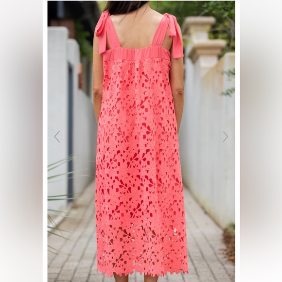 Renee C Coral Pink Lace Midi Tie-Strap Dress Size L - Picture 2 of 6